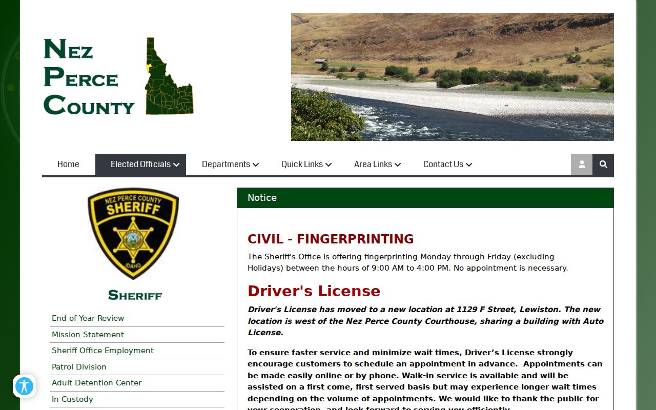 Nez Perce County arrest search sheriff page