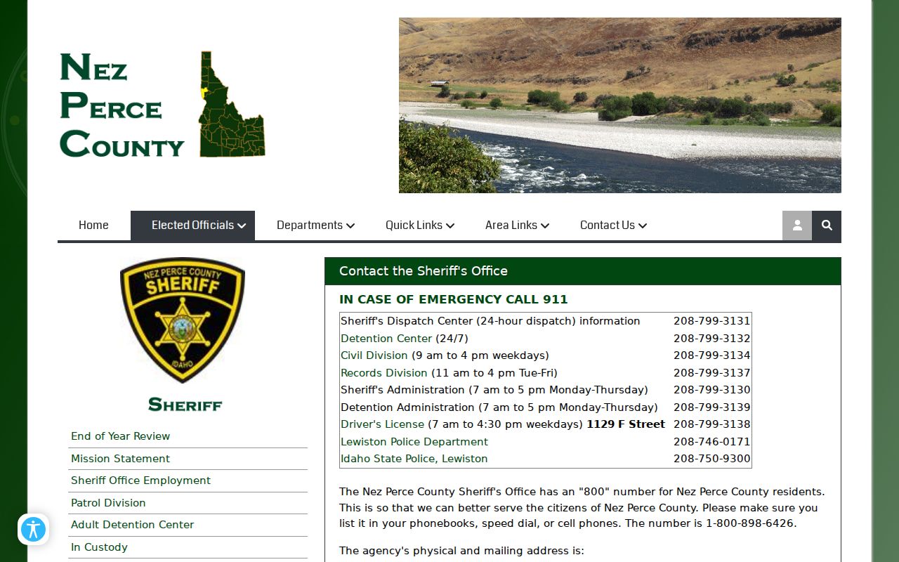 Nez Perce County arrest records and detention contacts
