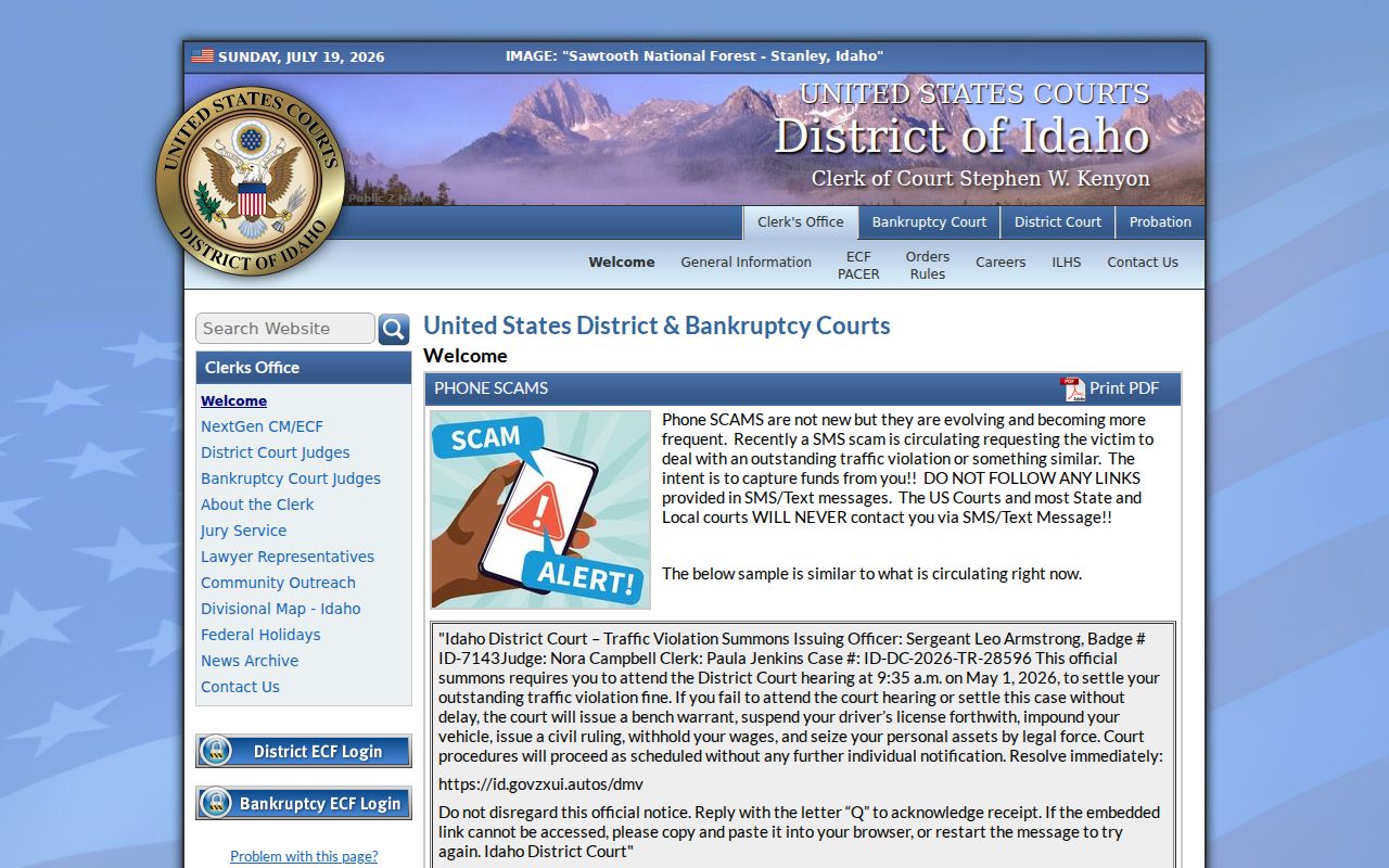 Nez Perce County federal court case District of Idaho page