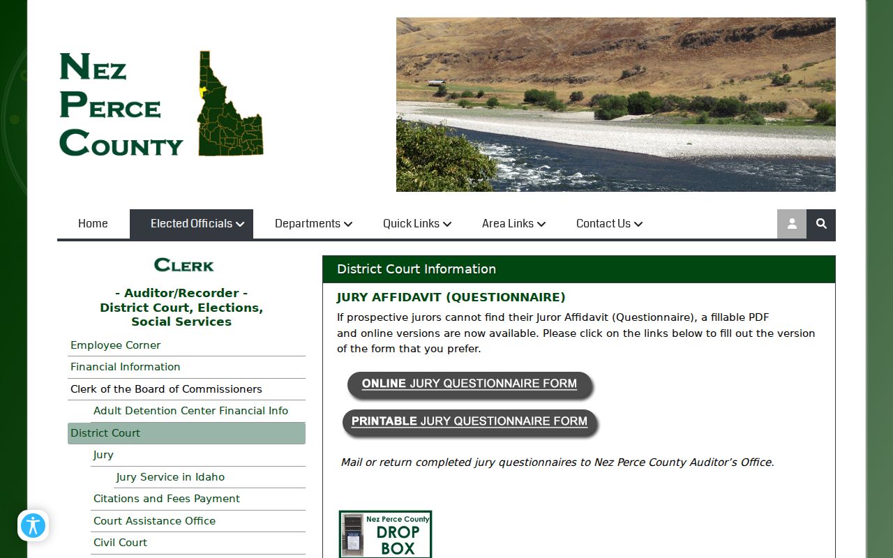 Nez Perce County court case lookup District Court clerk page