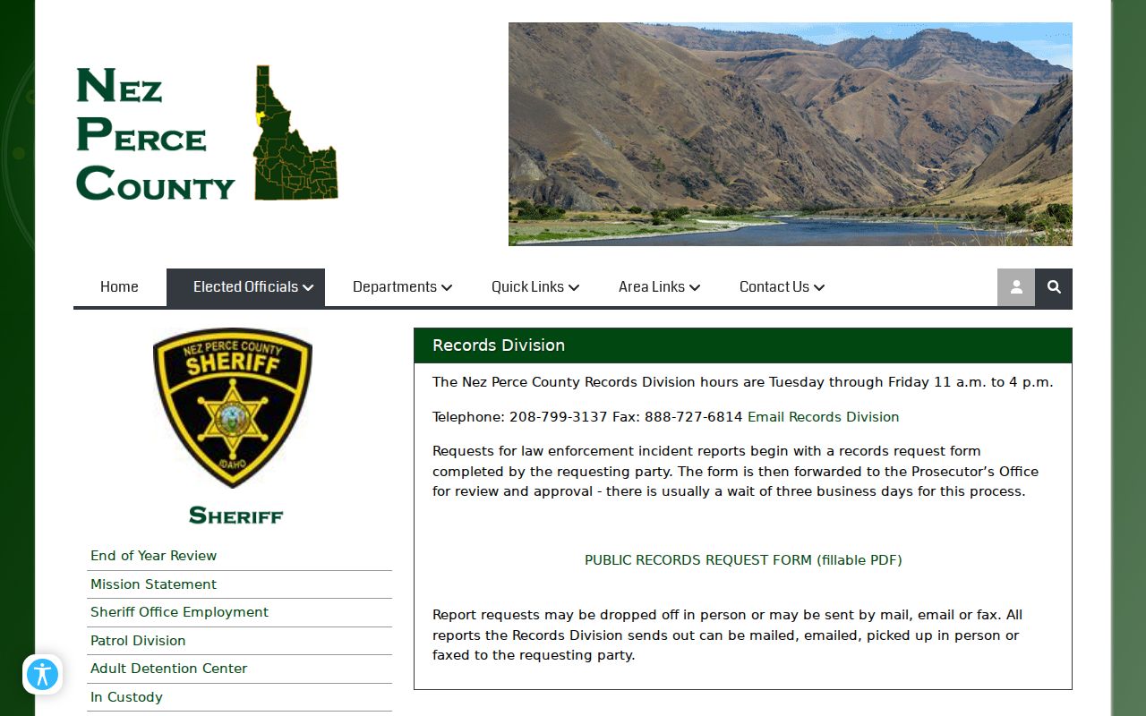 Nez Perce County Sheriff Records Division serving Culdesac