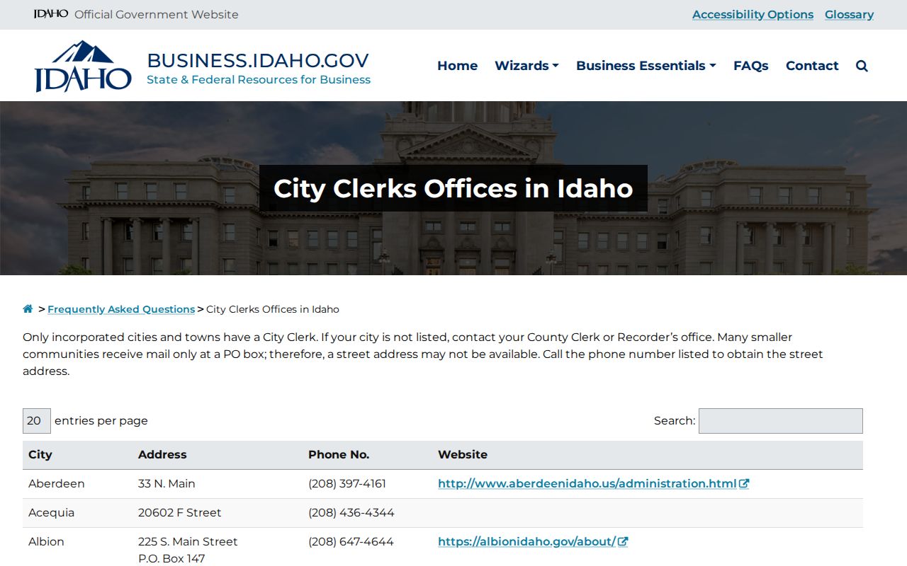 Official Idaho directory entry for Culdesac City Clerk