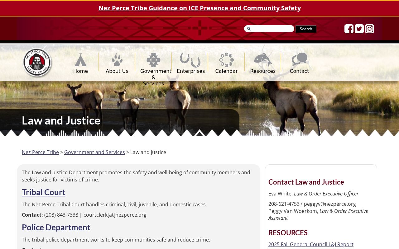 Nez Perce Tribal Police and Lapwai justice contacts