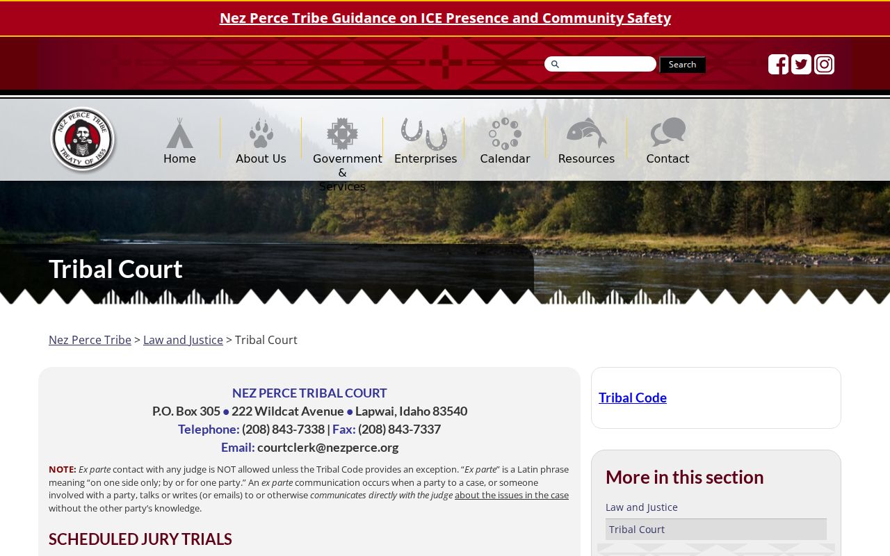 Nez Perce Tribal Court contact information in Lapwai