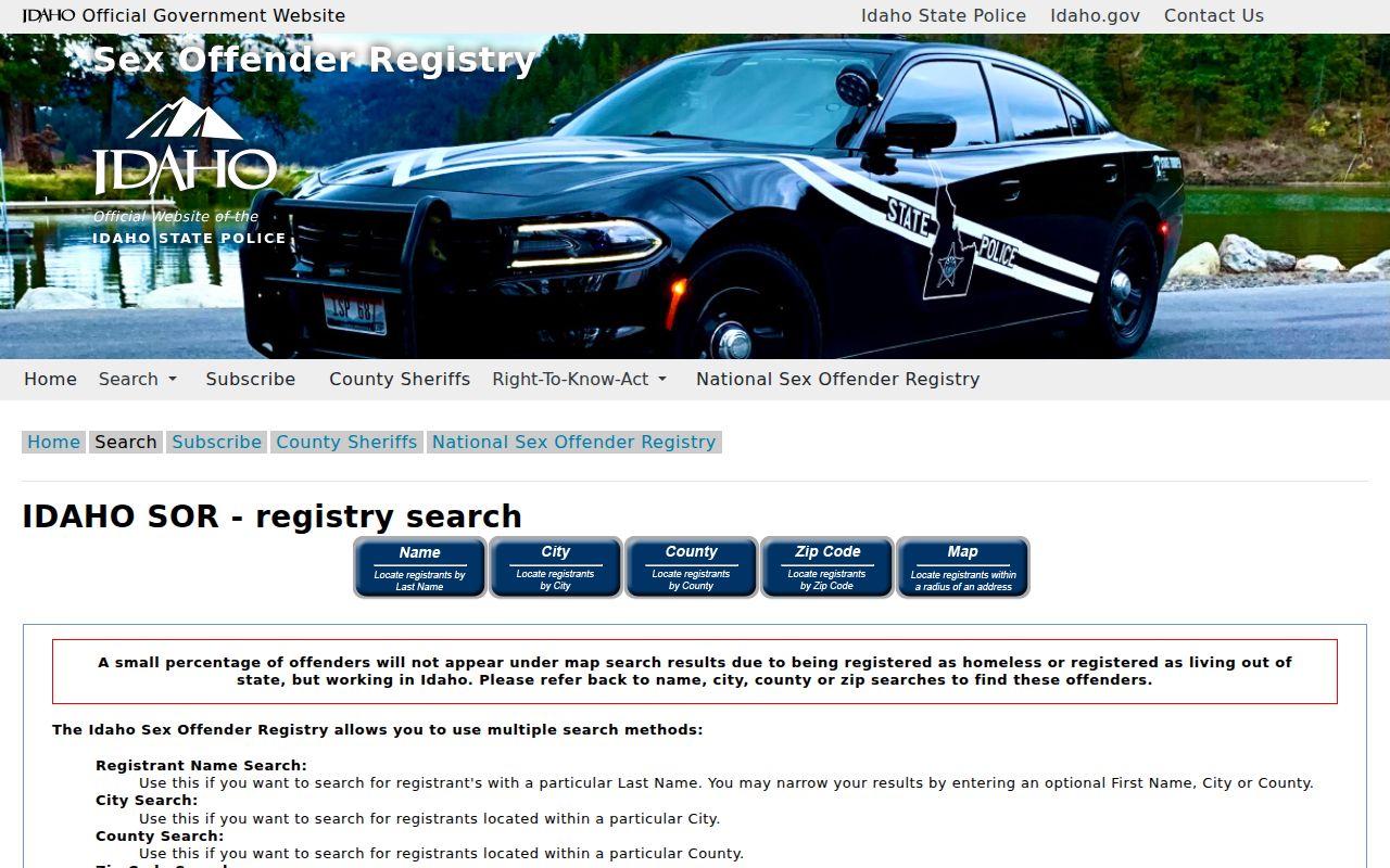Nez Perce County sex offender lookup Idaho search tabs